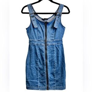 Haute Monde | Denim | Buckle Strap | Zip Front | Bodycon Mini Dress